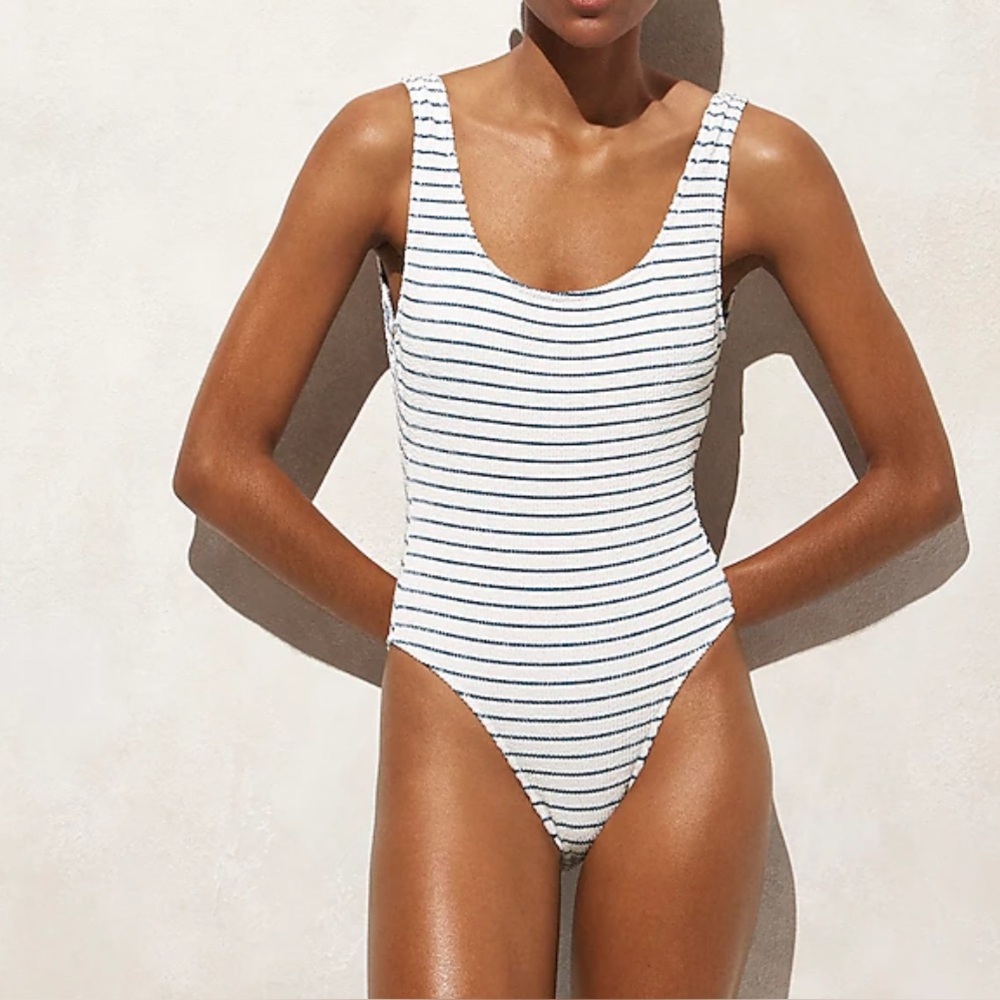 J. Crew Navy and White Striped One Piece Swimsuit